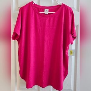 Natori Medium Hot Pink T-Shirt Top Split in back Short Sleeve